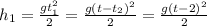 h_1= \frac{gt_1^2}{2} = \frac{g(t-t_2)^2}{2}= \frac{g(t-2)^2}{2}
