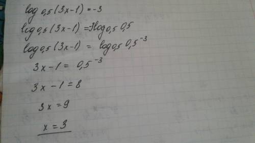 Log 0.5(3x-1)=-3 объясните как это уравнение решить