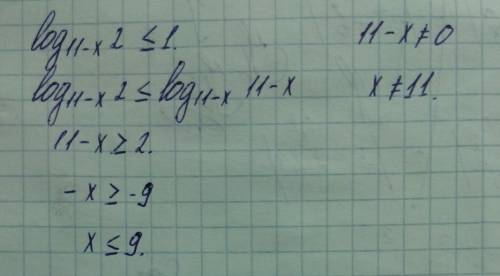Решить, : 1. log 11-x(2)< =1 2. биссектриса угла при основании равнобедренного треугольника делит