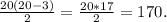 \frac{20(20-3)}{2}= \frac{20*17}{2} =170 .