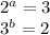 2^{a} = 3 \\ 
3^{b} = 2