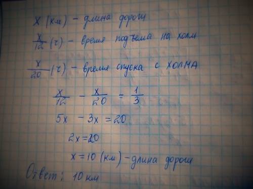 Велосипедист поднимался на холм со скоростью 12 км в час а спустился он с холма тем же путём со скор