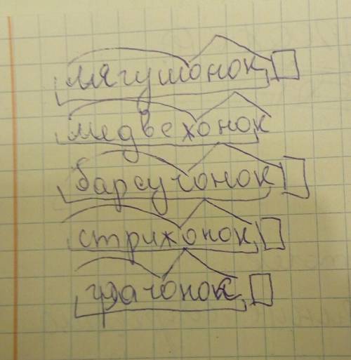 Образуй слова при суффикса - онок - . разбери полученные слова по составу. лягушка- , медведь -, бар