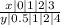 \frac{x | 0 | 1 | 2 | 3}{y| 0.5 | 1 | 2 | 4} 

