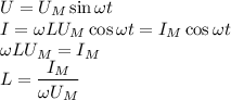 U=U_M\sin\omega t\\
I=\omega LU_M\cos\omega t=I_M\cos\omega t\\
\omega LU_M=I_M\\
L=\dfrac{I_M}{\omega U_M}