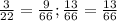 \frac{3}{22} = \frac{9}{66} ; \frac{13}{66} = \frac{13}{66} 

