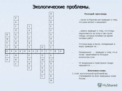 Сделать кроссворд по теме экологические проблемы россии (10 слов)