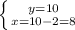 \left \{ {{y=10} \atop {x=10-2=8}} \right.