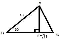 Дано: abc треугольник, аf-высота, сf=√13 см, угол в=60°, ав=18 см. найти: ас