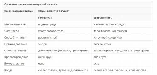 Особенности головастика и лягушки. сравнение
