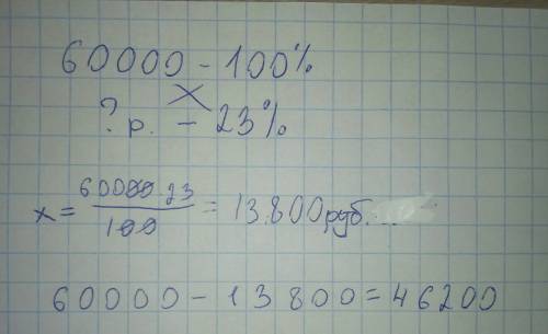 Вмагазине шуба 60000 тенге.летом на распродаже она подешевела на 23%. за сколько тенге можно купить
