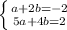 \left \{ {a+2b=-2} \atop {5a+4b=2}} \right. 
