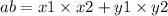 ab = x1 \times x2 + y1 \times y2