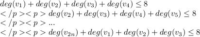 deg(v_1)+deg(v_2)+deg(v_3)+deg(v_4)\leq 8\\ deg(v_2)+deg(v_3)+deg(v_4)+deg(v_5)\leq 8\\ ...\\ deg(v_{2n})+deg(v_1)+deg(v_2)+deg(v_3)\leq 8\\
