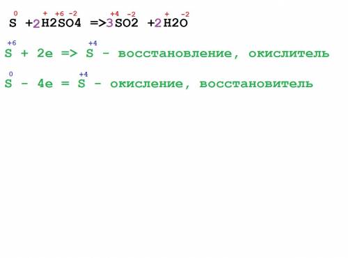 Расставьте степени окисления элементов, укажите окислитель и восстановитель в данной реакции. s+h2so