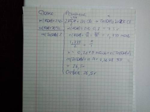 Рассчитайте массу осадка, если 250 г гидроксида калия, содержащего 30 % примесей, взаимодействует с