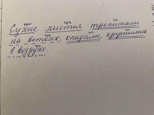 Со ! 2.спиши. расставить знаки препинания. выполнить синтаксический разбор: сухие листья трепитали н