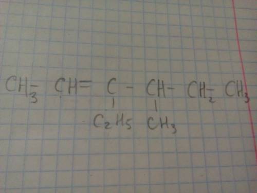 Написать структурну формулу: 3-етил-4-метил-2-гексен
