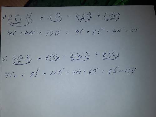 Яне понимаю 2 реакции . 1) 2c2h2+5o2=4co2+2h2o 2)4fes2+11o2=2fe2o3+8so2 объясните все индексы