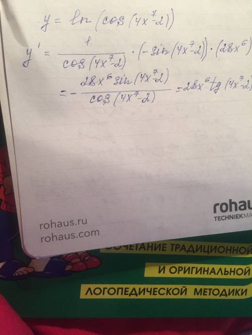 Добрый вечер! с производной y=in(cos(4x^7-2))