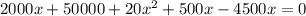2000x+50000+20x^2+500x-4500x=0