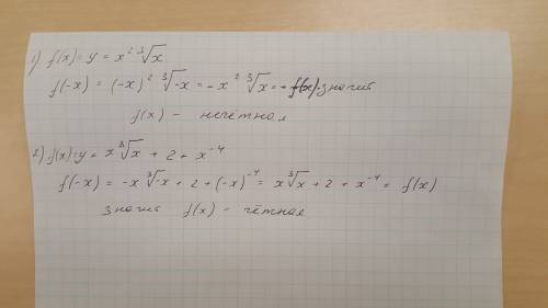 Исследуйте на четность функцию у=x^2 ∛x у=x∛x+2+x^-4