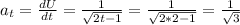 a_{t} =\frac{dU}{dt} =\frac{1}{\sqrt{2t-1} } =\frac{1}{\sqrt{2*2-1}} =\frac{1}{\sqrt{3}}
