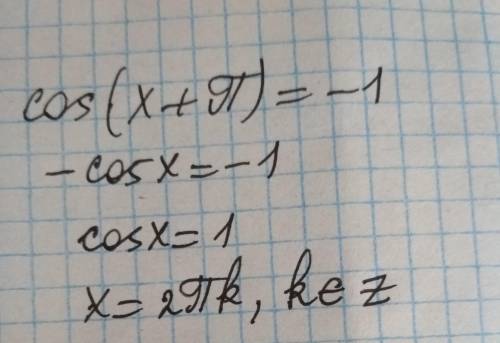 Решить уравнение&nbsp; cos (x+pi) =-1 &nbsp;