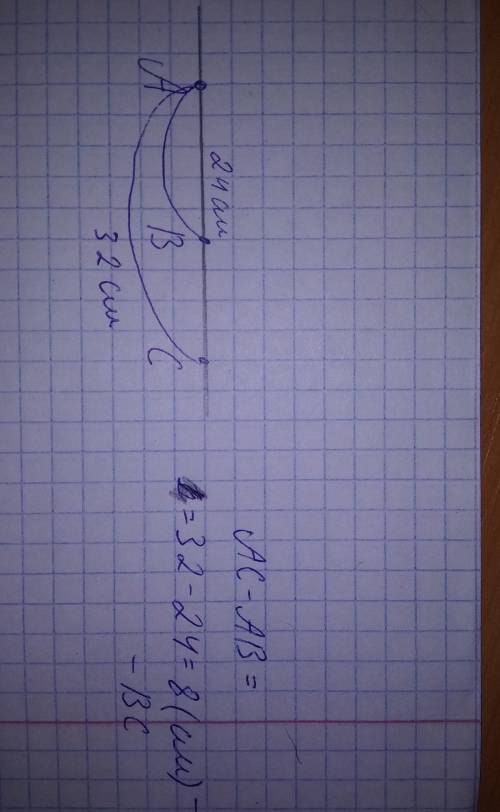 39. точки а, в і с лежать на одній прямій. знайдіть відрі-зок вс, якщо ab = 24 см, ac = 32 см. скіль