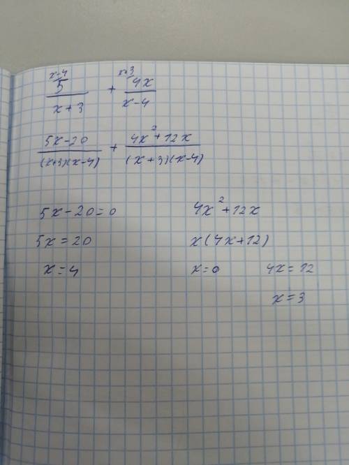 5дробная черта х+3 + 4х дробная черта х-4​