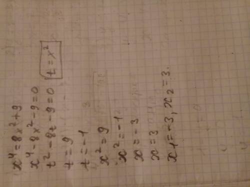 Найдите значение х при которых выполняется равенство х^4=8х^2+9