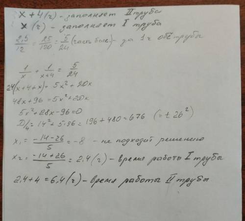 Составьте уравнения по условию . (решать не обязательно)первая труба наполняет бассейн на 4 ч быстре