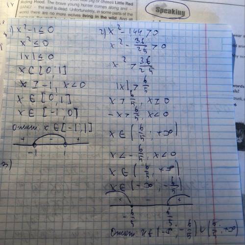 РЕШИТЕ Х²-1 ≤ 0 2 Х² -1,44>0 3 Х² -10x<0 4 Х² -3x+2≥ 0 5 -Х² –x+12>0 6 Х² ≤ 25 7 Х²+2x+1&gt