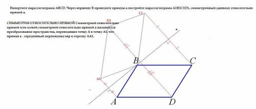 . Начертите параллелограмм ABCD. Через вершину B проведите прямую a постройте параллелограмм A1B1C1D
