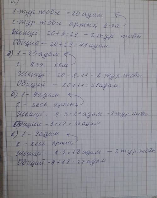 - 5. Кесте бойынша есептер құрастырып, оларды шығар.Барлығықанша?1-туристер тобы2-туристер тобы? ада