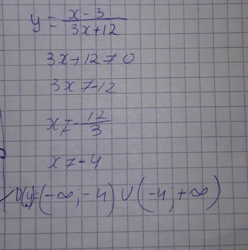 Найдите область определения функции y=x-3÷3x+12