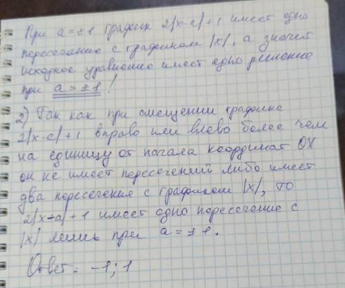 Найдите при каких значениях параметра a уравнение 2 |x-a| + 1 = |x| имеет единственный корень