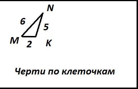 Начертите тругольник MNK у которого MN=6см,KN=5см ,MK=2см