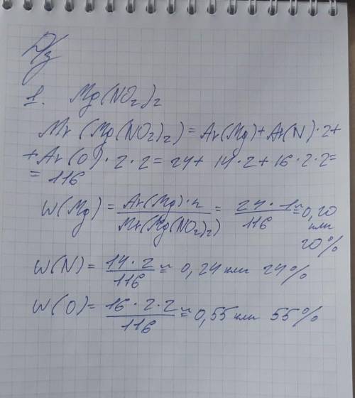 1. Найти массовые доли элементов в молекуле Mg(NO2)2