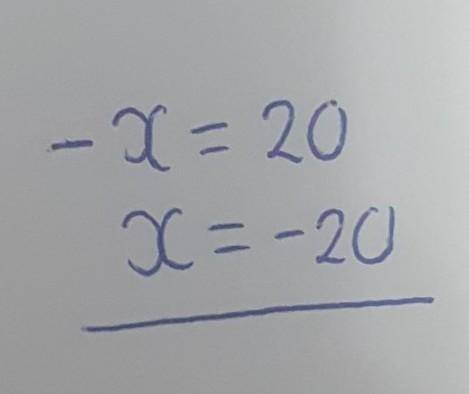 Знайти значення x, якщо: -x =20.