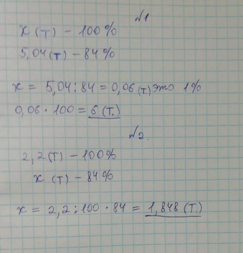 Из пшеницы получается 84 % муки. Определи, сколько смололи пшеницы, если получили 5,04 т муки. Сколь