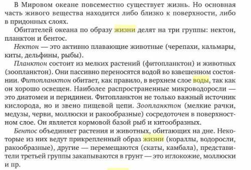 Обитатели толщи воды. Дно: условия жизни.