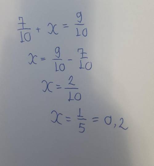 Розв'зати рівняння 7/10+х=9/10