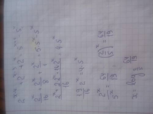2^(x-4)+2^(x-3)+2^(x)=5^(x+1)-5^(x)