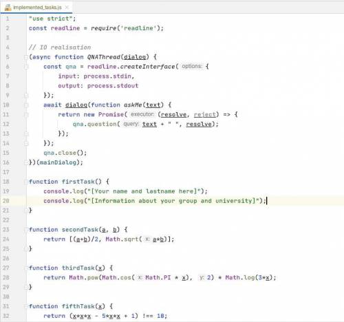 написать код на JavaScript для следующих заданий, второй вариант, с 1 по 6 задание. В условии паскал