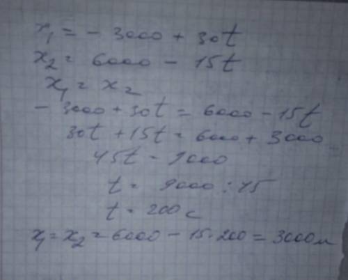 Уравнения зависимостей для трех автомобилей имеют вид: х1=-3000+30t, х2=6000 -15t, х3=500. Проанализ
