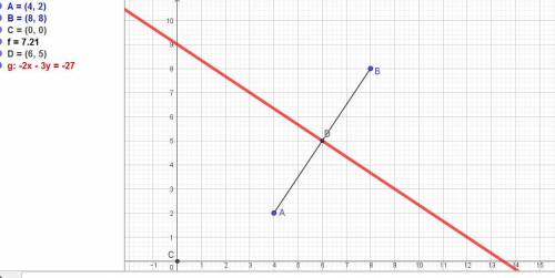 Напиши уравнения прямой ax+by+c=0,все точки которой находятся на равных расстояниях от точек A(4;2)