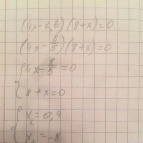 Решите уравнение (4x-1,6)(8+x)=0​