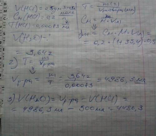 Подробное решение Какой объем воды следует добавить к 0,5 дм^3 0,2М раствора HCl, чтобы получить рас
