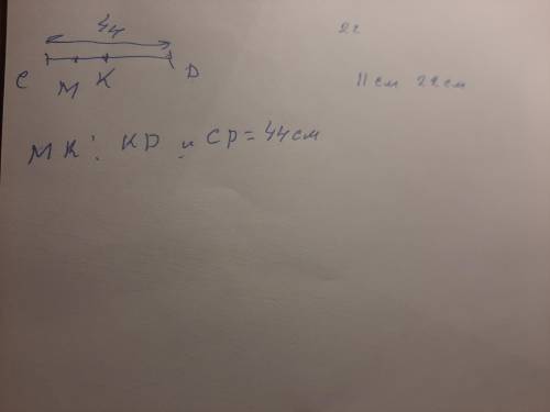 (3) 3. Точка K– середина отрезка CD, точка м- середина отрезка СК Найдите см,MK, KD если CD=44см у м